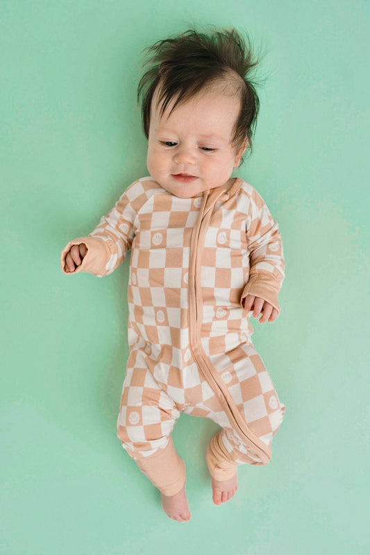 Beige Checkered Smiley Bamboo Sleeper